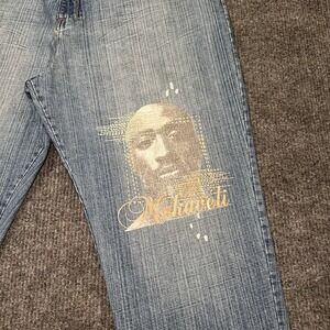 Vintage Tupac Makaveli Jeans Men Sz 38 Baggy Denim Wide Leg Y2K 90s 2Pac Rare‎
